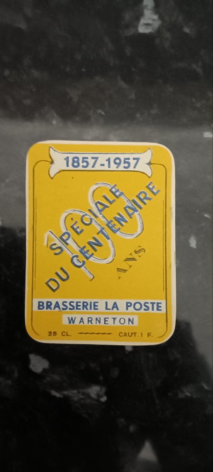 oud bieretiket 100 jaar 1857-1957 br de la poste Warneton, Ophalen of Verzenden