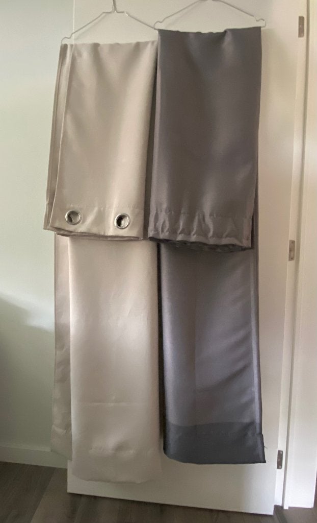 Overgordijnen blauw/grijs en beige, Ophalen, Overgordijn, Met ringen, 245 cm