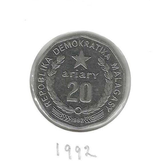 Madagaskar, 20 Ariary 1992, Motto A., Timbres & Monnaies, Monnaies | Afrique, Enlèvement ou Envoi, Autres pays, Monnaie en vrac