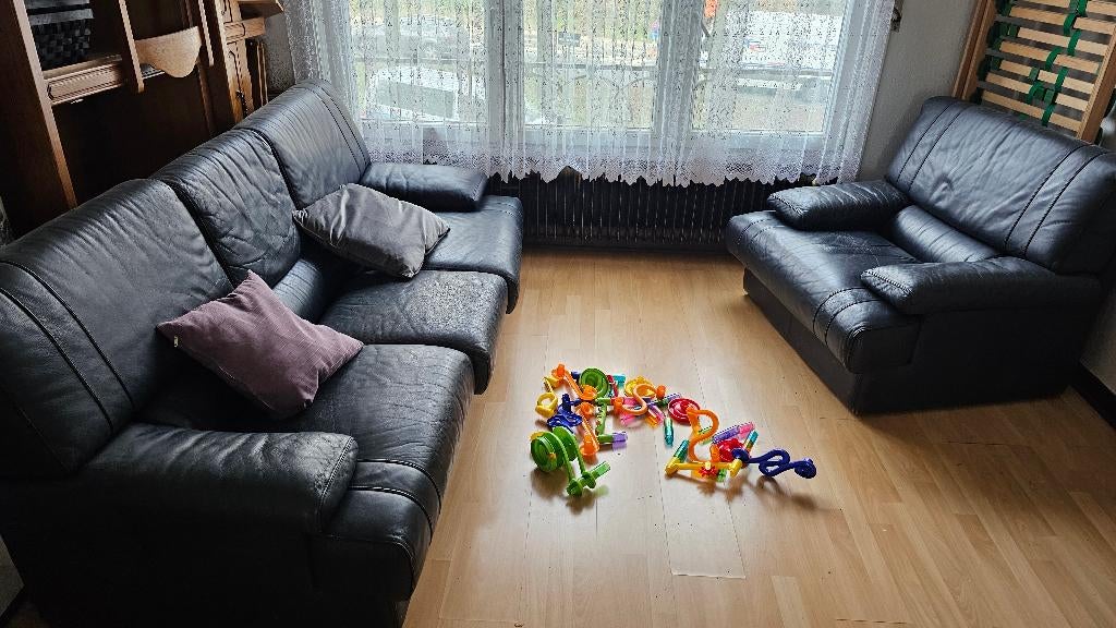 Bank en fauteuils, Huis en Inrichting, Ophalen, Gebruikt, Leer