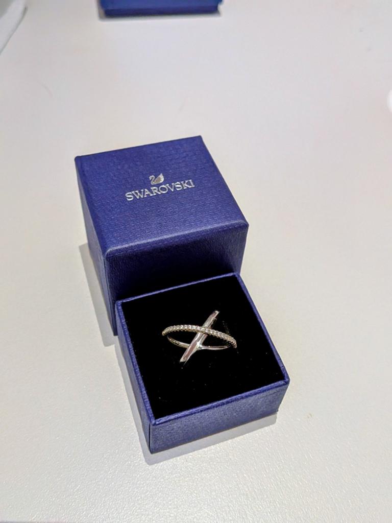 Bague Swarovski Double Anneau Croisé "X" Métal Rhodié, Enlèvement ou Envoi