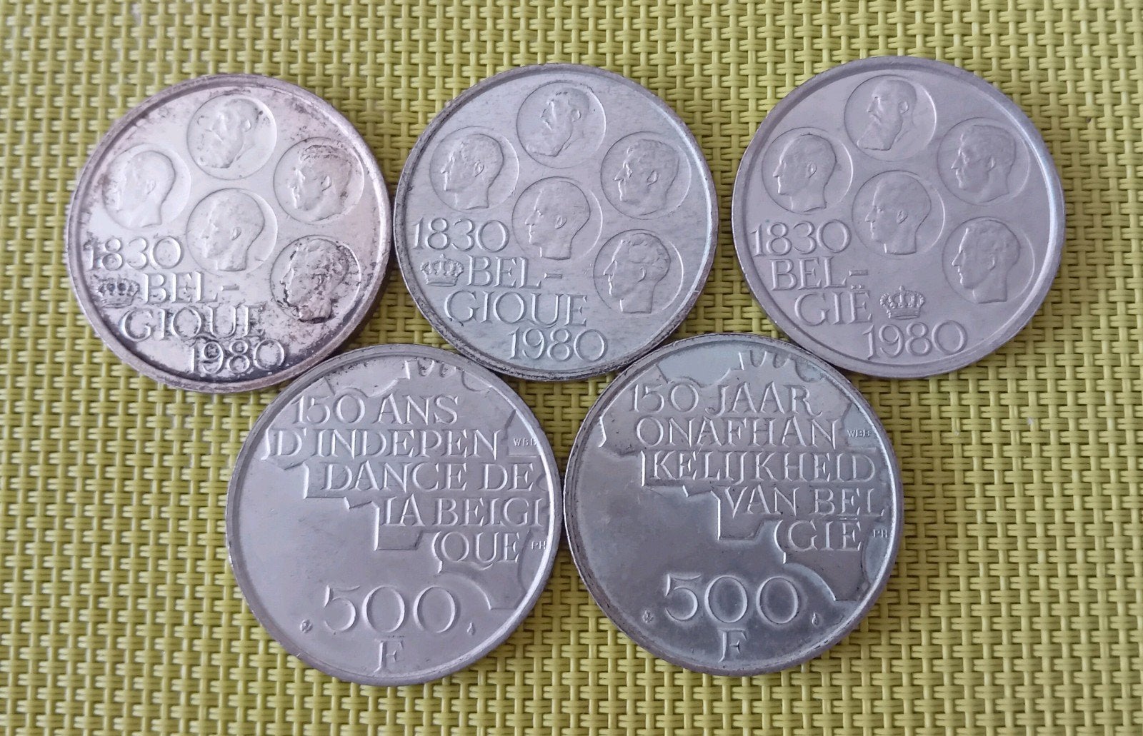 500 frank munten 150 jaar België, Postzegels en Munten, Verzilverd, Setje, Zilver, Ophalen of Verzenden