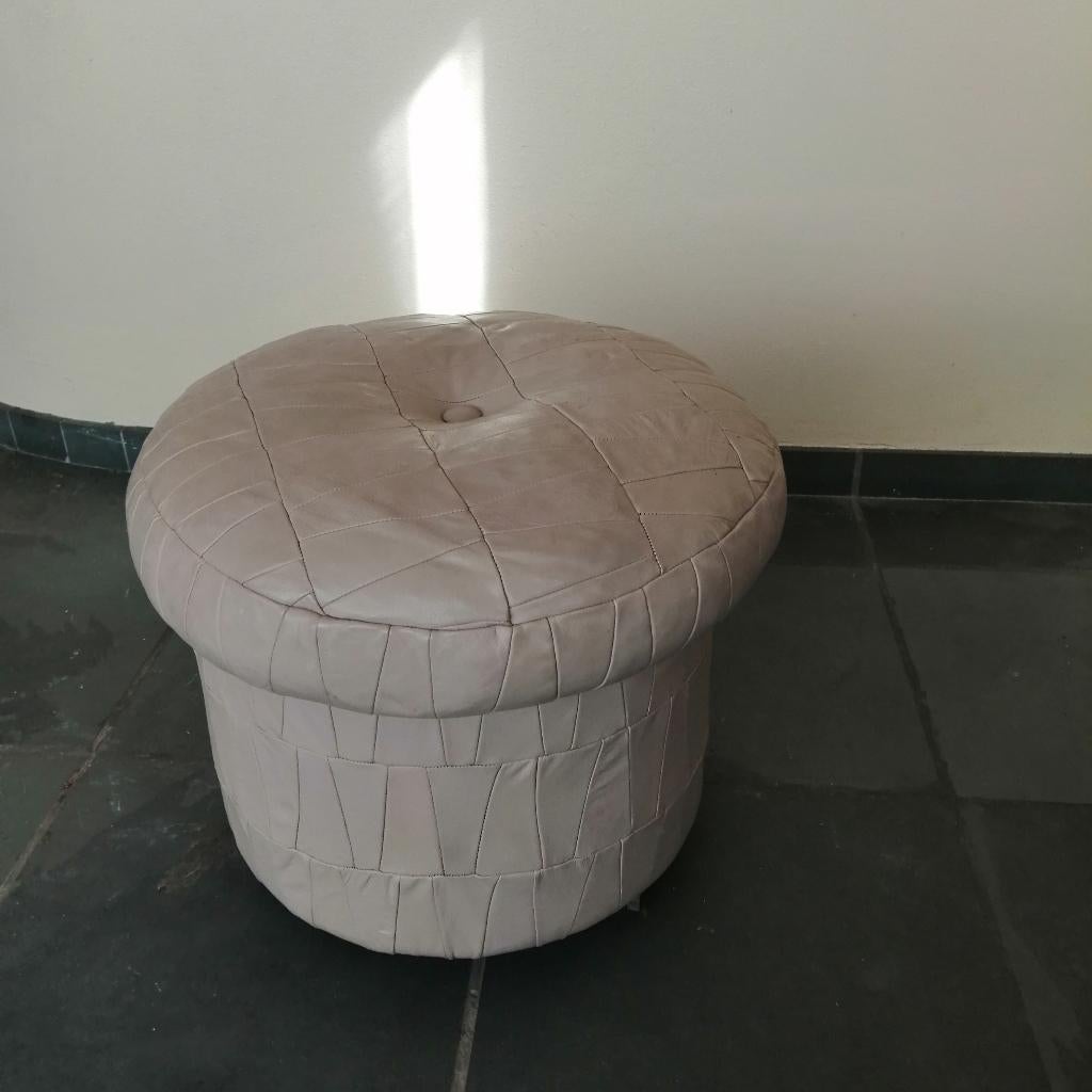 vintage poef leder patchwork, Antiek en Kunst, Ophalen