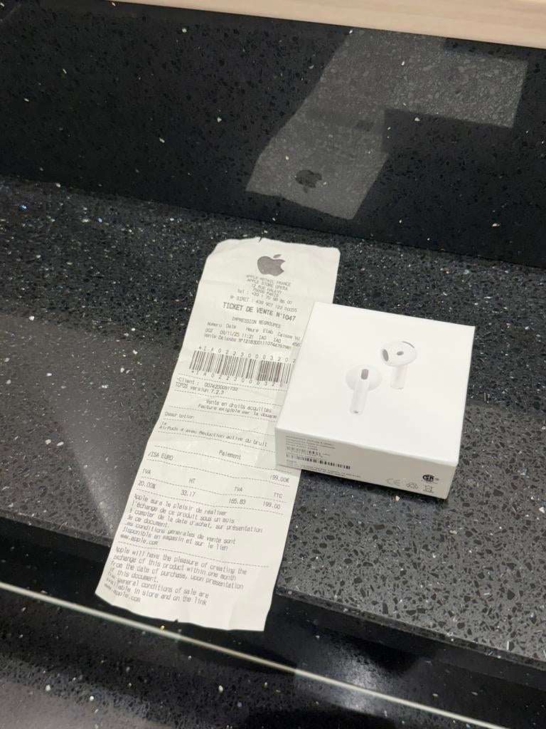Airpods 4 ANC avec ticket de caisse, Télécoms, Neuf, Apple, Blanc, Intra-auriculaires (Earbuds)