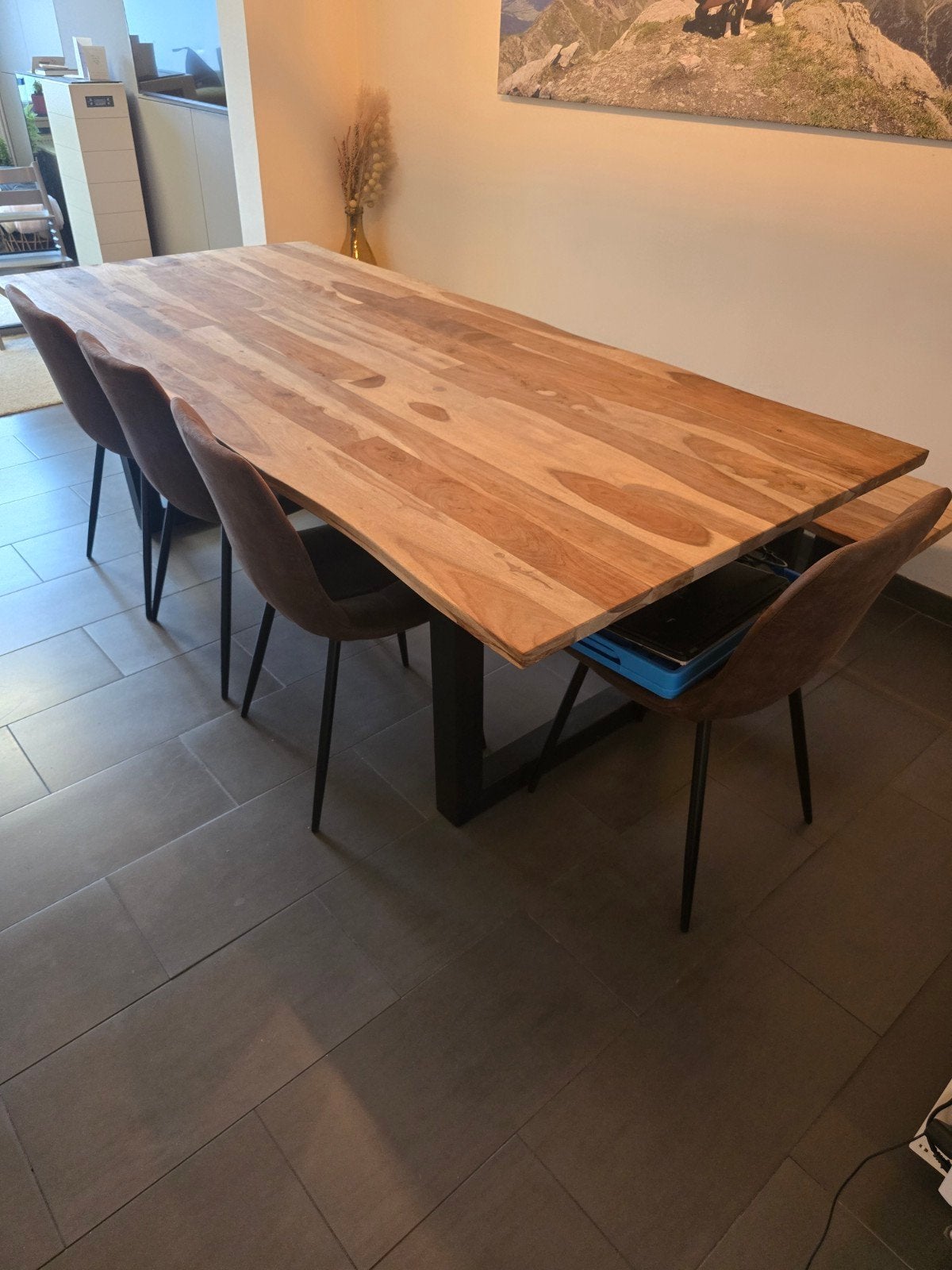 rechthoekige eettafel + bank, Comme neuf, 100 à 150 cm, Enlèvement, Rectangulaire