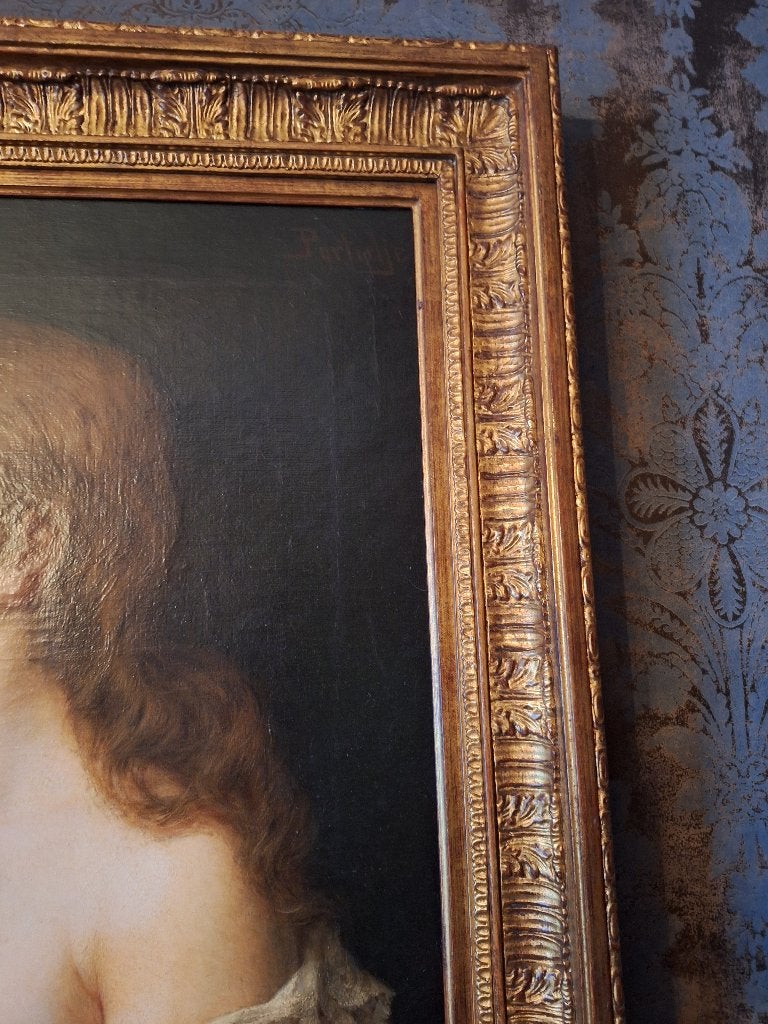 Schilderij dame in profiel, Antiek en Kunst, Ophalen, Doek, Portret of Personen, Realistisch