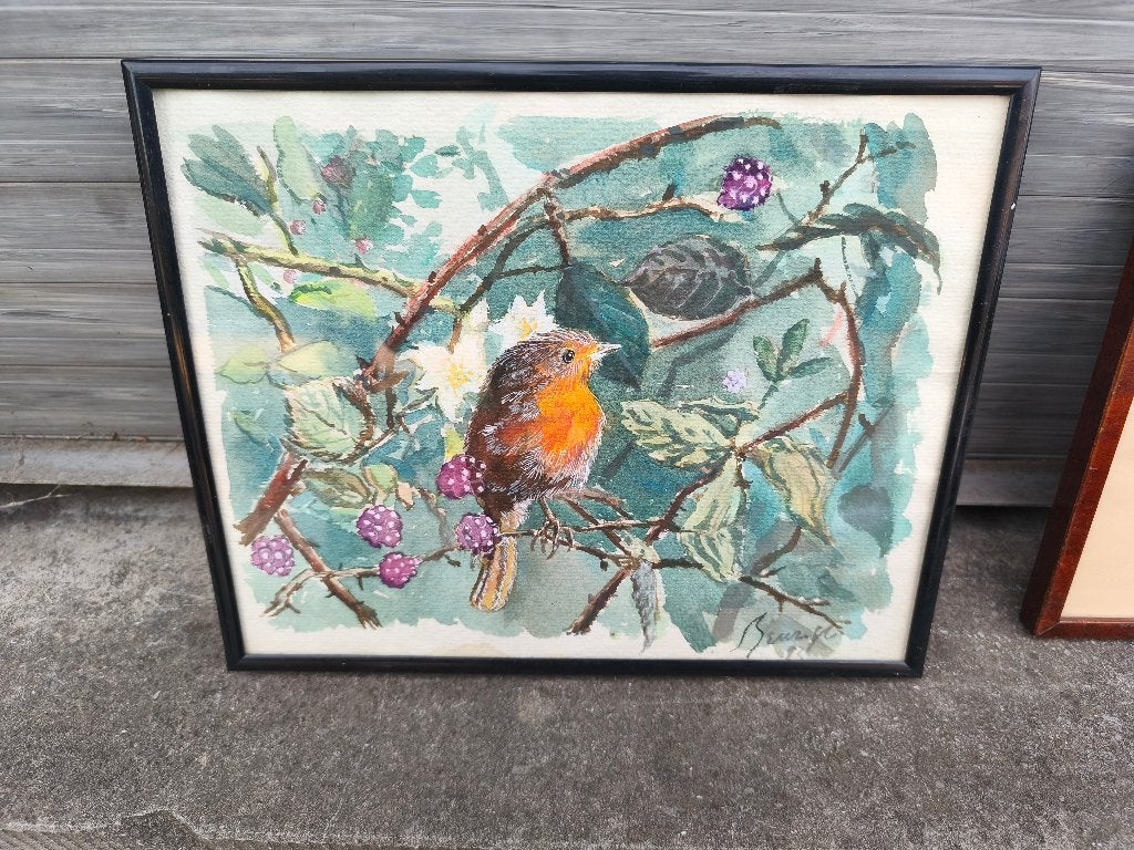 Aquarelle oiseau signe, Antiquités & Art, Enlèvement ou Envoi