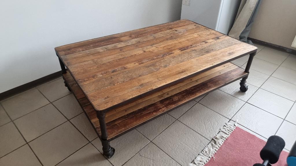 Hout Industrial Tafel 140 x 90 x 43.5, Ophalen, Rechthoekig, 50 tot 100 cm, 100 tot 150 cm