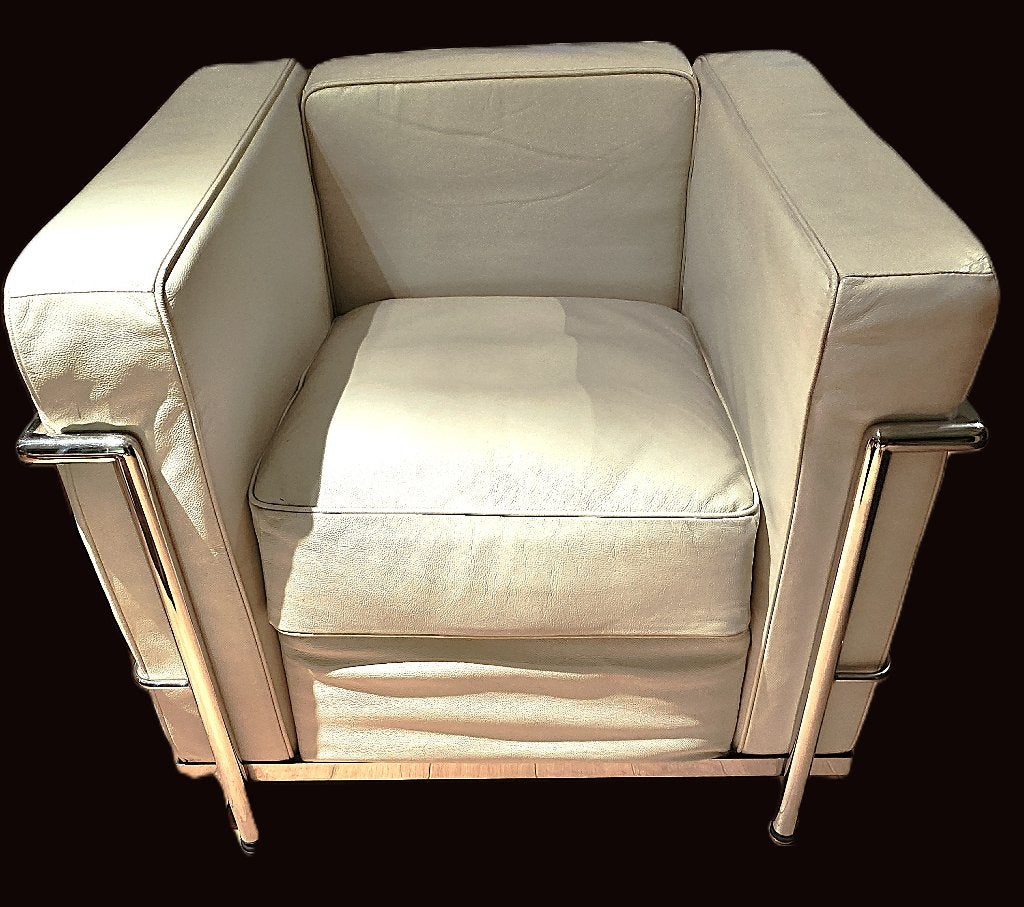 Corbusier - Cassina LC2 1-zit wit leder lookalike, Ophalen, Zo goed als nieuw, 100 tot 125 cm, Leer