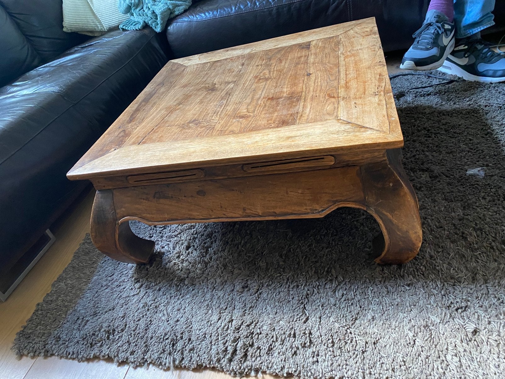 houten salontafel, Maison & Meubles, 50 à 100 cm, Carré, Enlèvement, Utilisé