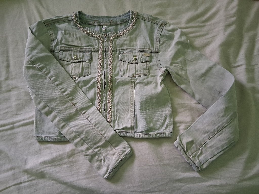 jeansjas met parels - maat 152, Kinderen en Baby's, Meisje, Ophalen of Verzenden, Zo goed als nieuw, Charlie