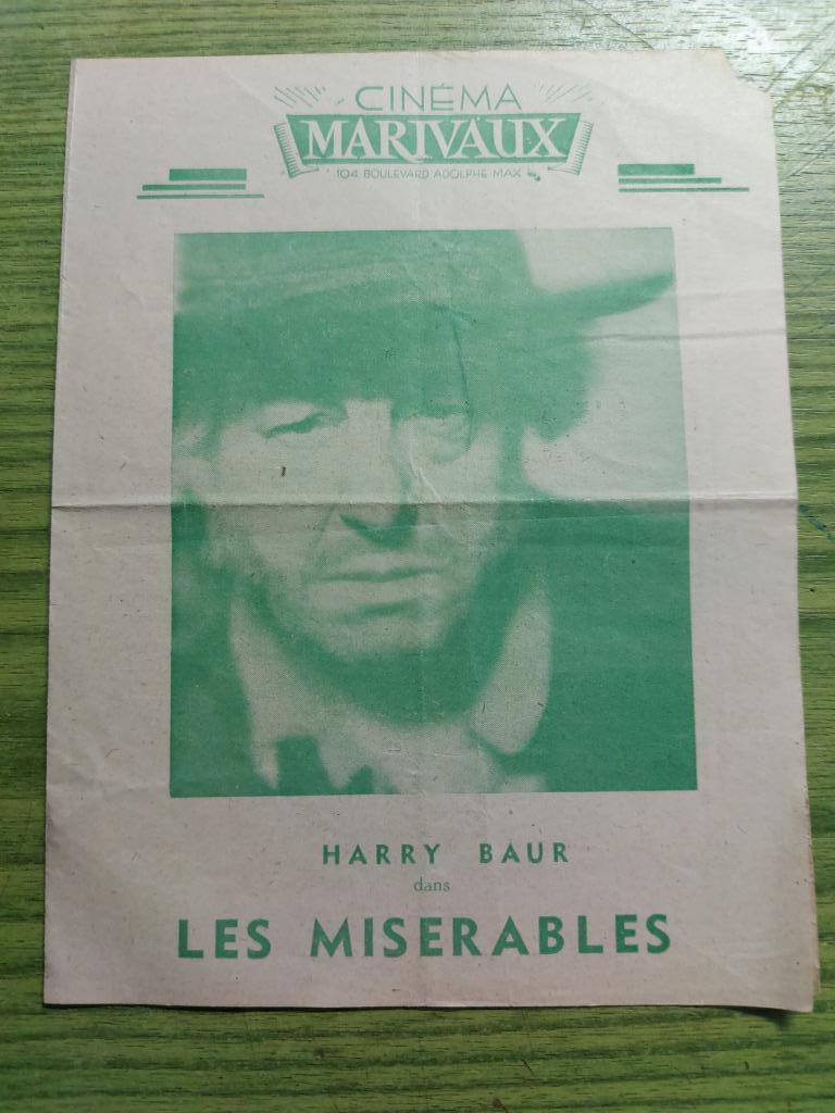Flyer Cinéma Marivaux des Misérables 1945, Enlèvement ou Envoi, Utilisé, Autres types
