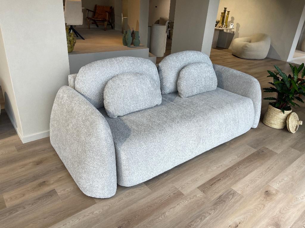 Zetel met slaapfunctie Bouclé, Ophalen, Japandi, 250 tot 300 cm, 125 tot 150 cm