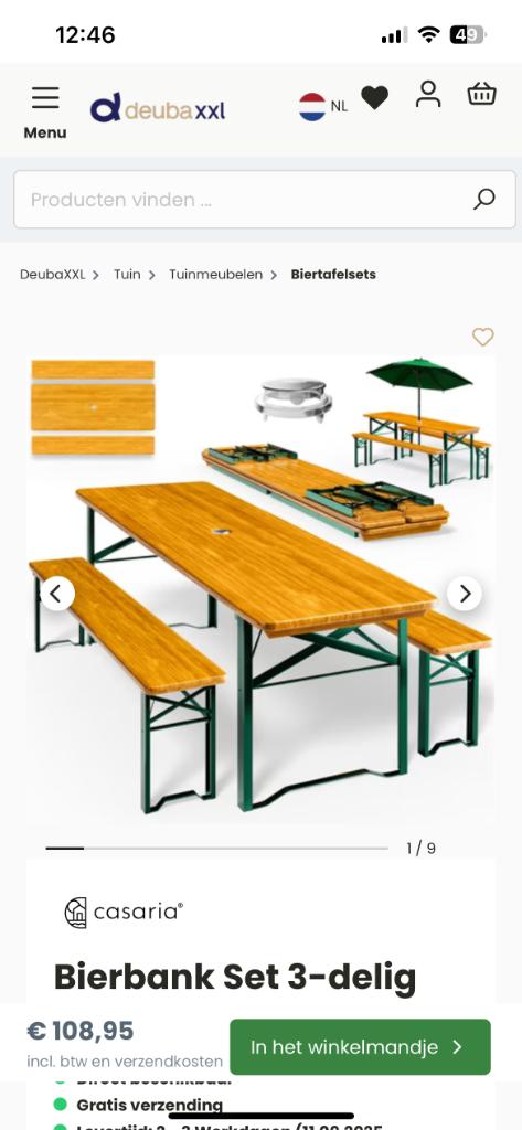 Picktafel en banken, Ophalen, Gebruikt, Inklapbaar, Rechthoekig