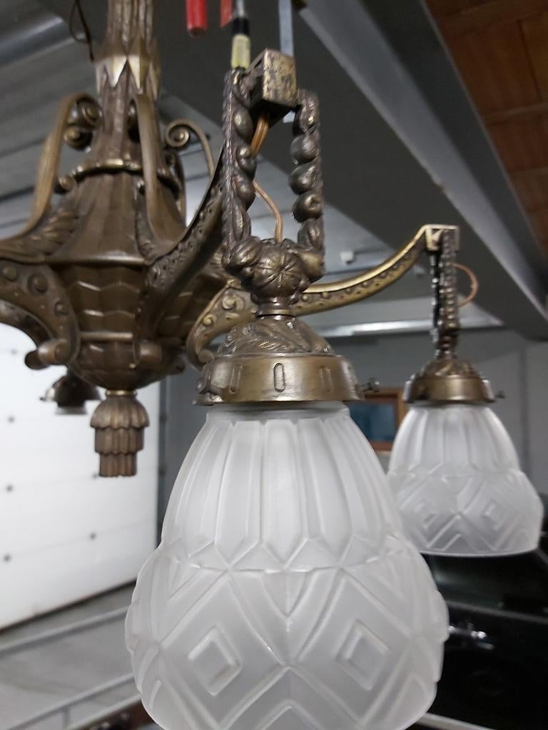 Bronzen Art deco luchter, Antiek en Kunst, Ophalen