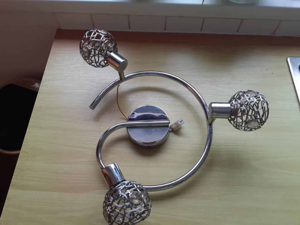 LUSTRE PLAFONNIER MASSIVE ARGENTÉ 3 BOULES, Huis en Inrichting, Ophalen, Gebruikt, Metaal