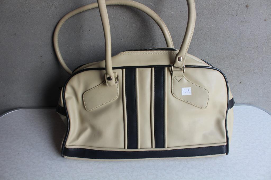 Sac à main beige à rayures noires, Enlèvement ou Envoi, Utilisé, Beige, Sac à main