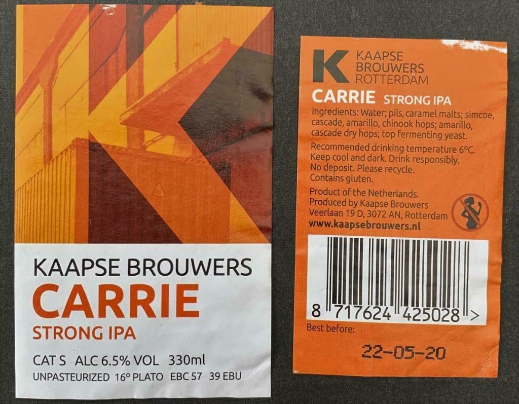 Bieretiket K Strong IPA Brouwerij Kaapse Brouwers (2y4), Ophalen of Verzenden, Gebruikt, Overige typen, Overige merken