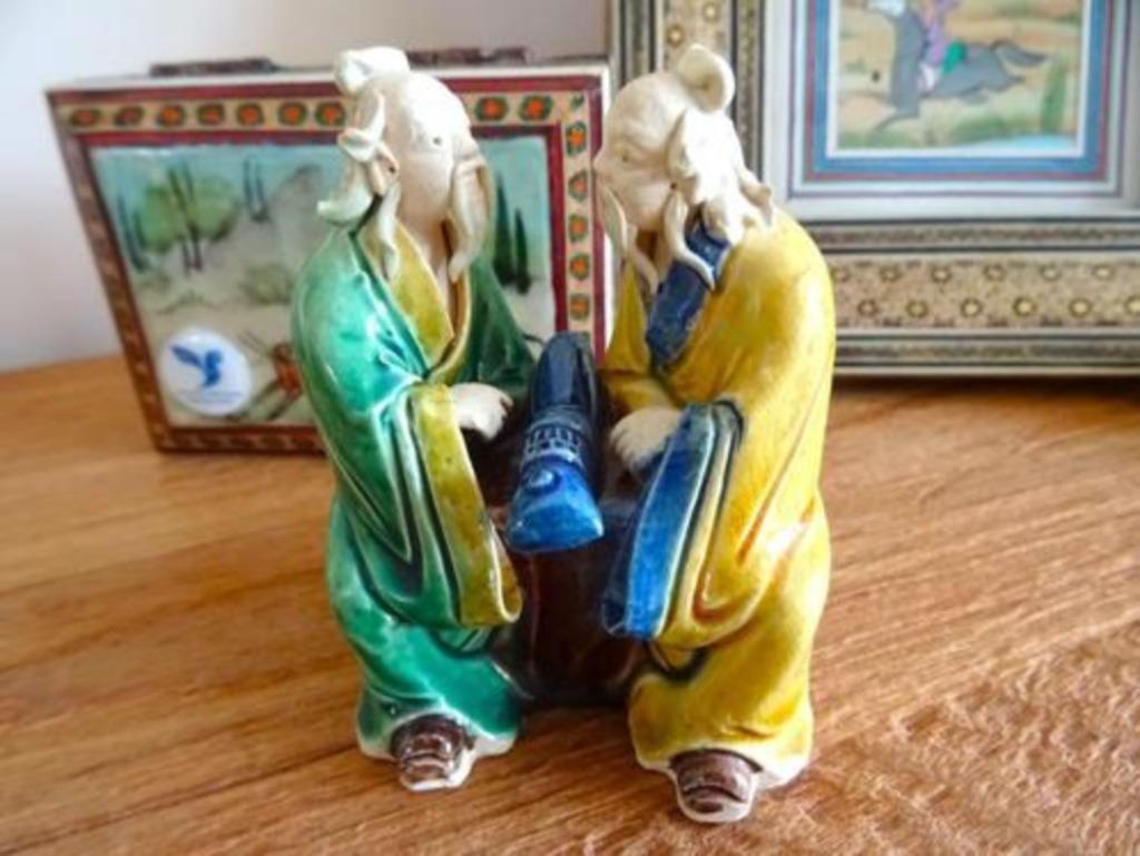 China Shiwan Mudmen, oud klein beeldje. 2 wijze mannen, Ophalen of Verzenden