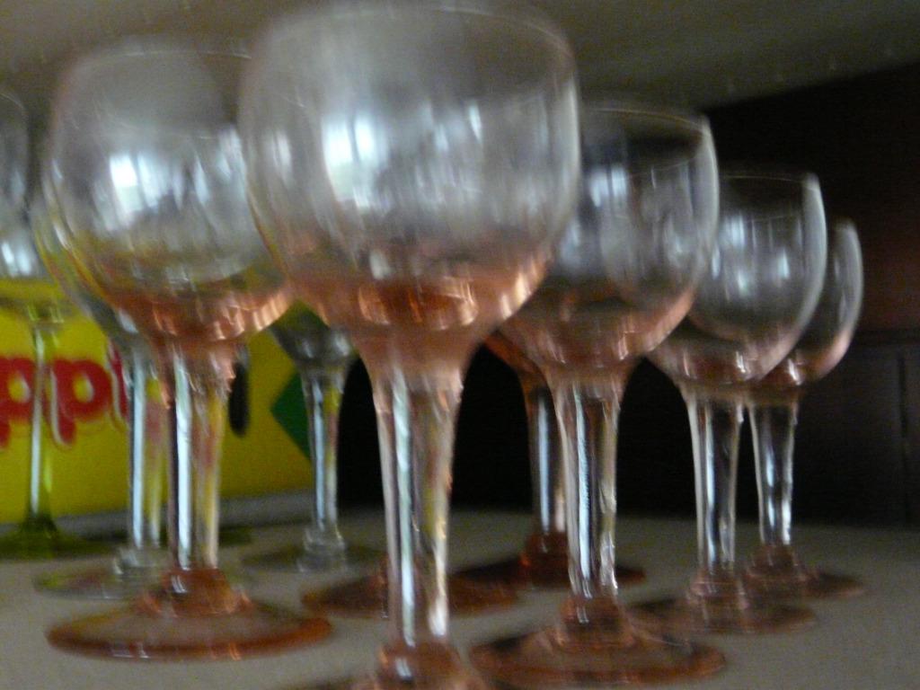 Vintage (roze) wijnglazen in diverse maten en uitvoeringen, Ophalen, Gebruikt, Overige typen
