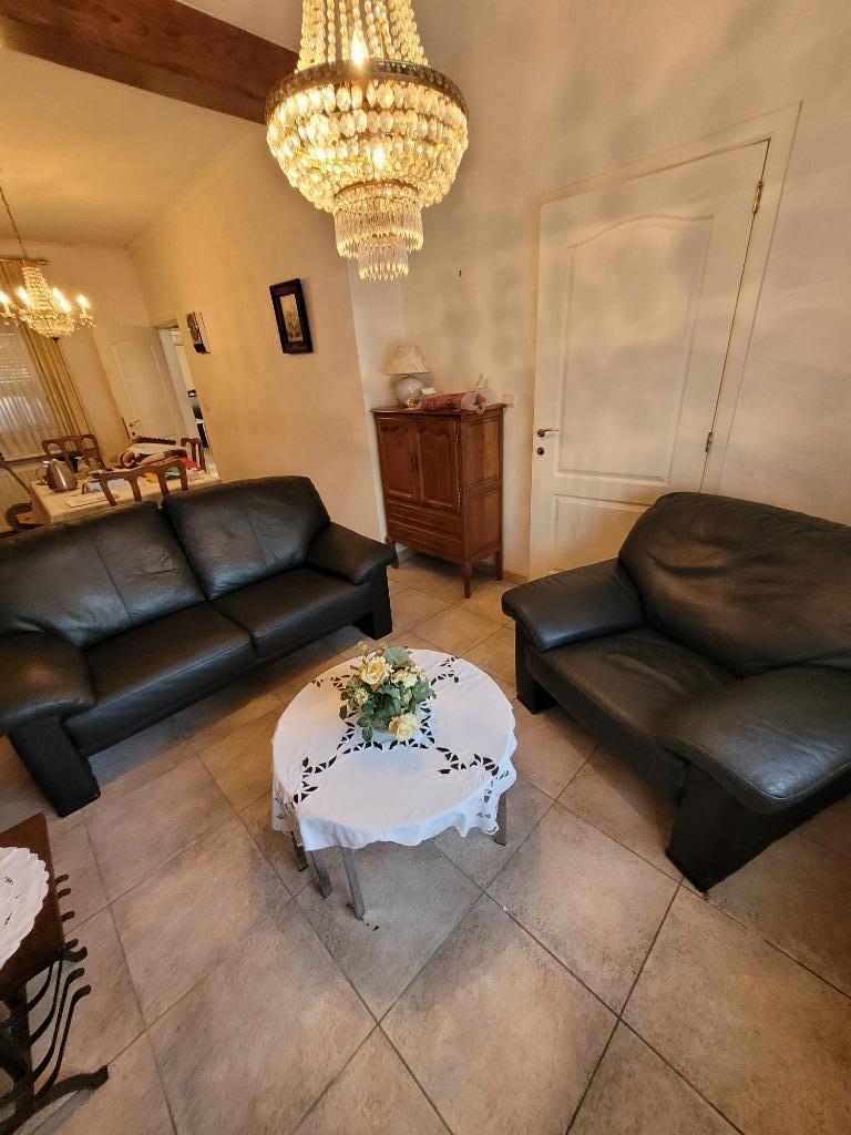 Mooie lederen salon, Huis en Inrichting, Zetels | Zetels, Ophalen, 150 tot 200 cm, Driepersoons, Zo goed als nieuw