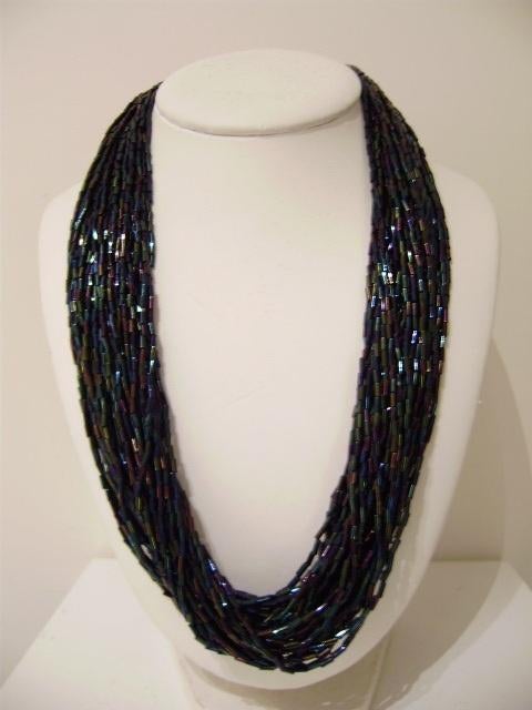 VINTAGE 60' : Collier met zwarte/blauwe iriserende kraaltjes, Handtassen en Accessoires, Kettingen, Ophalen, Nieuw, Zwart, Overige materialen