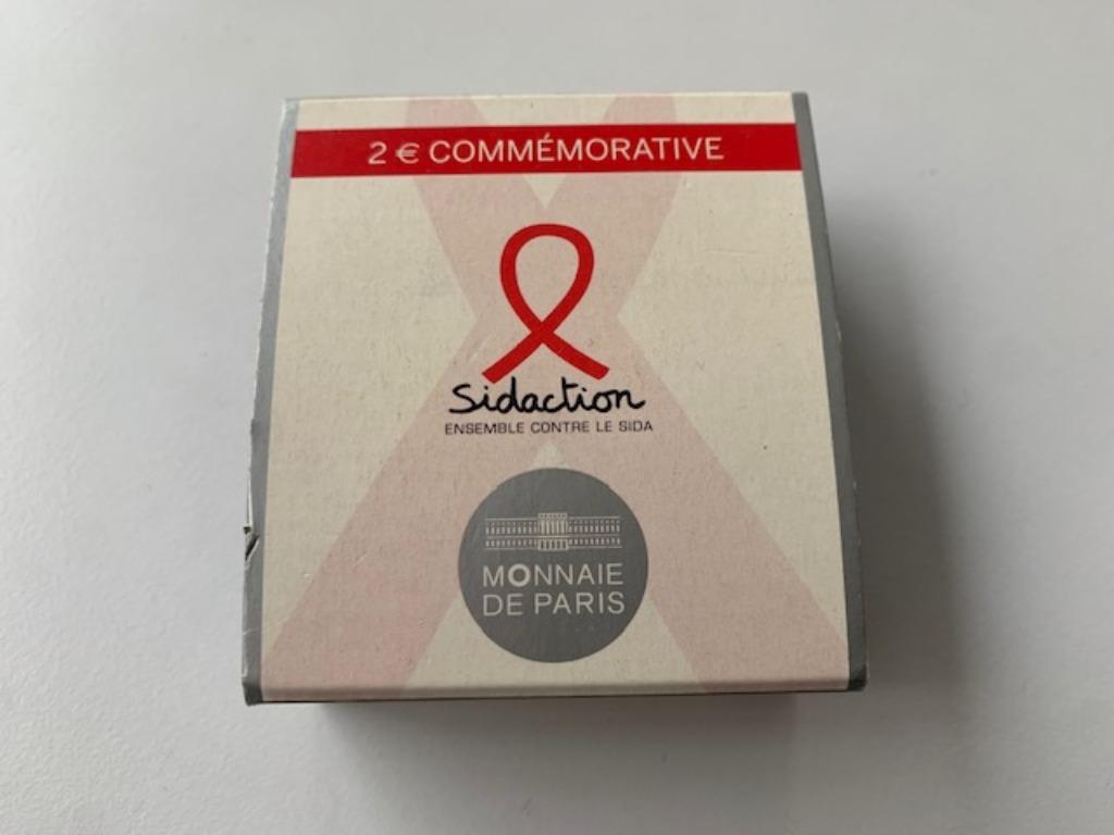 euromunten Frankrijk 2 euro 2014 - Aids - Proof in doosje, Ophalen of Verzenden, Frankrijk, 2 euro, Losse munt