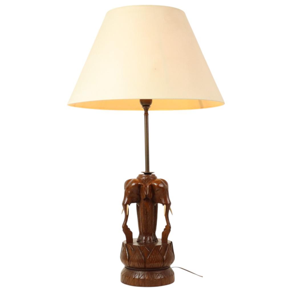 Grote Massief Teak Olifanten Lamp Vintage Tafellamp Sixties, Antiek en Kunst, Ophalen of Verzenden