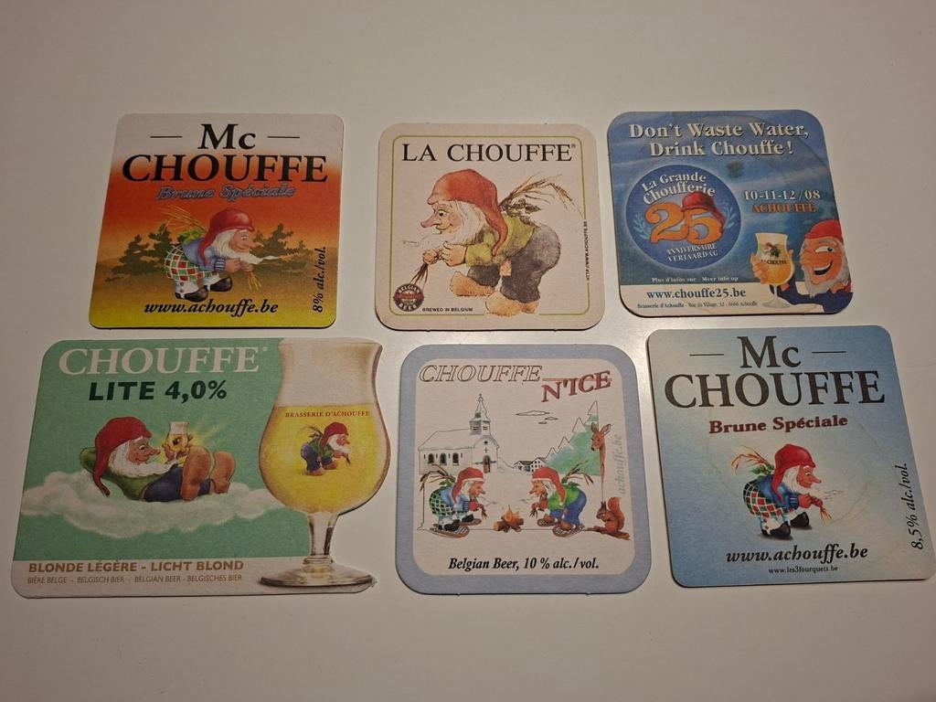 6 sous-verres à bière différents La Chouffe, Enlèvement ou Envoi