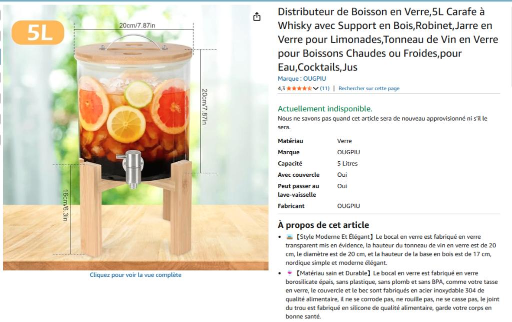 distributeur de boisson 5l en verre, Maison & Meubles, Enlèvement, Neuf, Verre, Récipient(s)