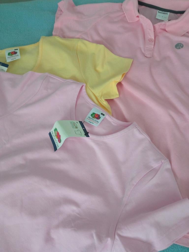 2X Fruit of the Loom geel+roze mtL +Leontien polo roze mt M, Maat 38/40 (M), Fruit of the Loom, Geel, Nieuw