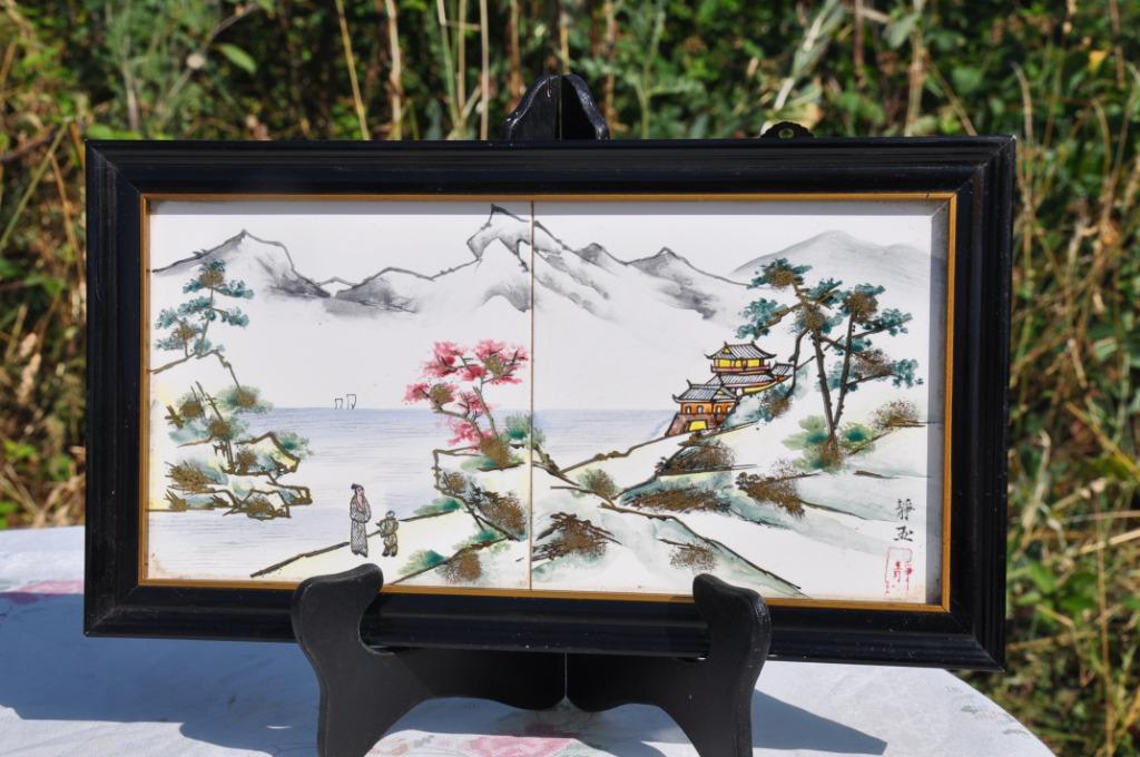 cadre decor asiatique sur carrelages tour bois, Enlèvement ou Envoi