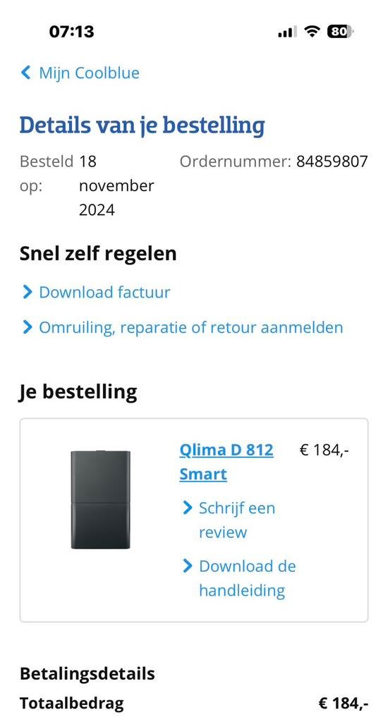 Ontvochtiger, Ophalen, Zo goed als nieuw