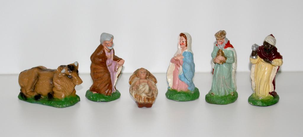 Décoration de Noël – 6 anciennes figurines de crêche plâtre, Enlèvement ou Envoi, Utilisé
