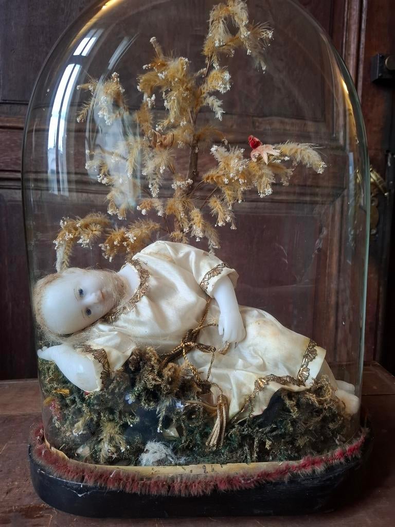 Cloche ancienne en verre, statue de cire, religieuse, Saint, Antiquités & Art, Enlèvement
