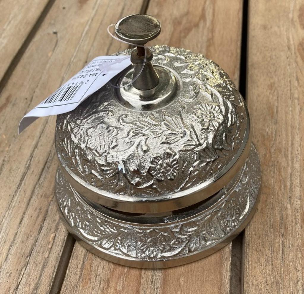 TAFELBEL HOTELBEL RECEPTIEBEL WINKELBEL BEWERKT LUXE NIEUW, Antiquités & Art, Curiosités & Brocante, Enlèvement ou Envoi
