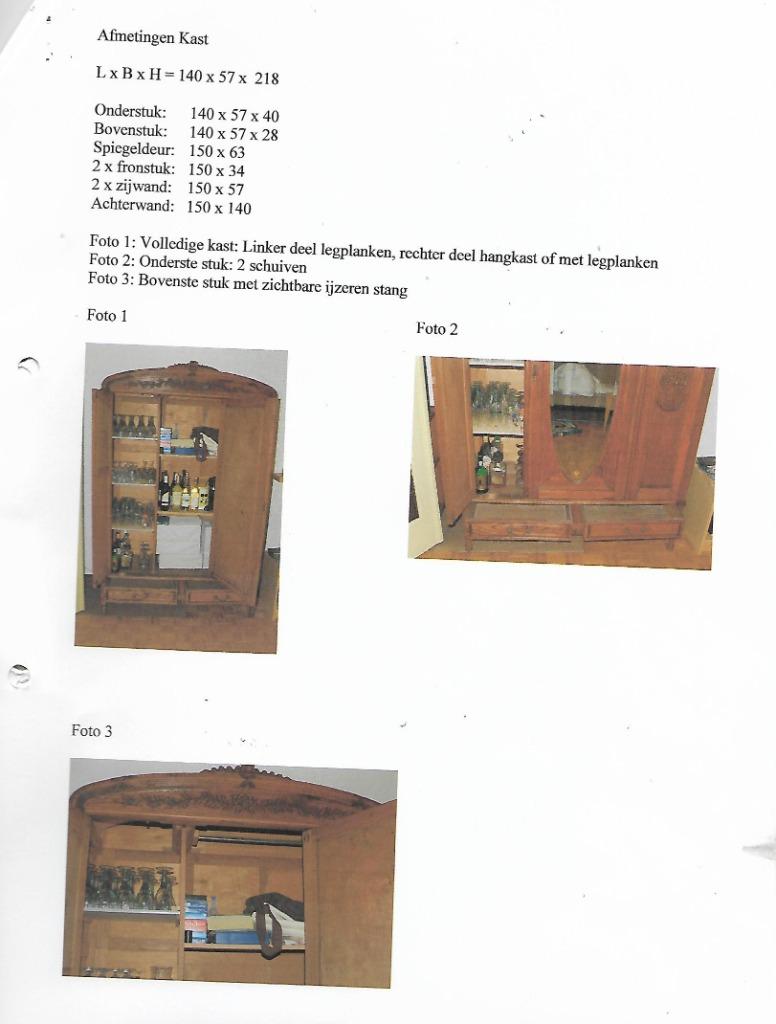 Mooie antieke kleerkast met nieuwe spiegel, Huis en Inrichting, Kasten | Kleerkasten, Gebruikt, 100 tot 150 cm, Victoriaans, Eikenhout