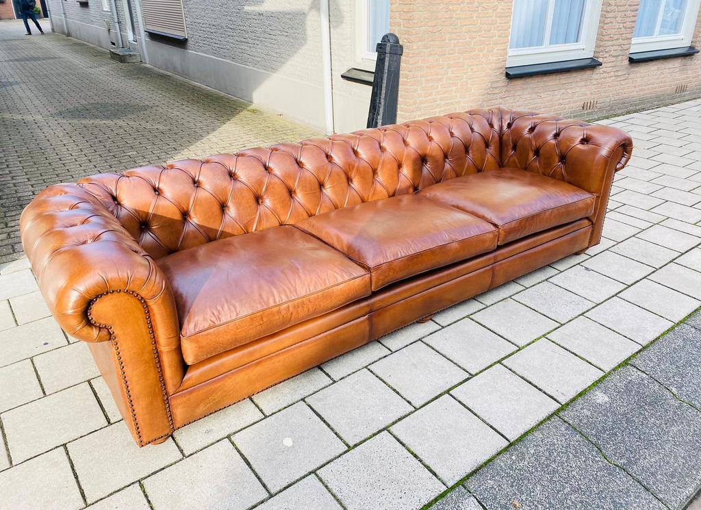 XL grote Chesterfield zetel sigaren bruin GRATIS GELEVERD, Huis en Inrichting, Ophalen of Verzenden, Leer