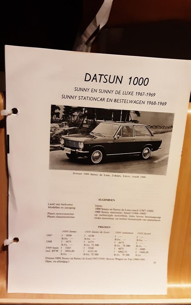 Fiche technique Datsun 1000 ensoleillé, Enlèvement ou Envoi, Comme neuf