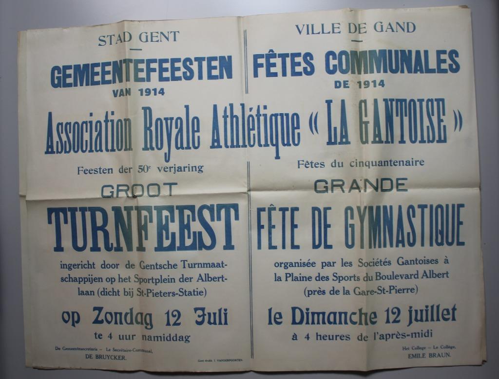 Association Royale Athlétique “La Gantoise” 1914 affiche, Ophalen of Verzenden, Gebruikt
