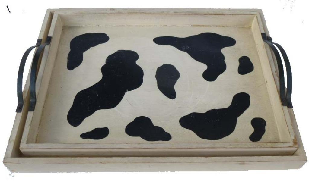 Houten dienblad koe print 2 stuks, Ophalen of Verzenden, Zo goed als nieuw, Rechthoekig, Overige materialen