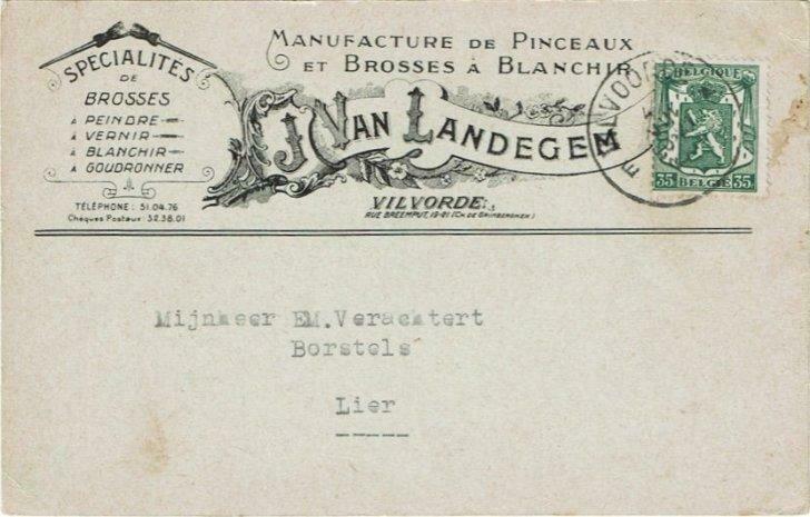 Vilvoorde reclamekaart J. Van Landegem 1936, Verzenden, Gebruikt