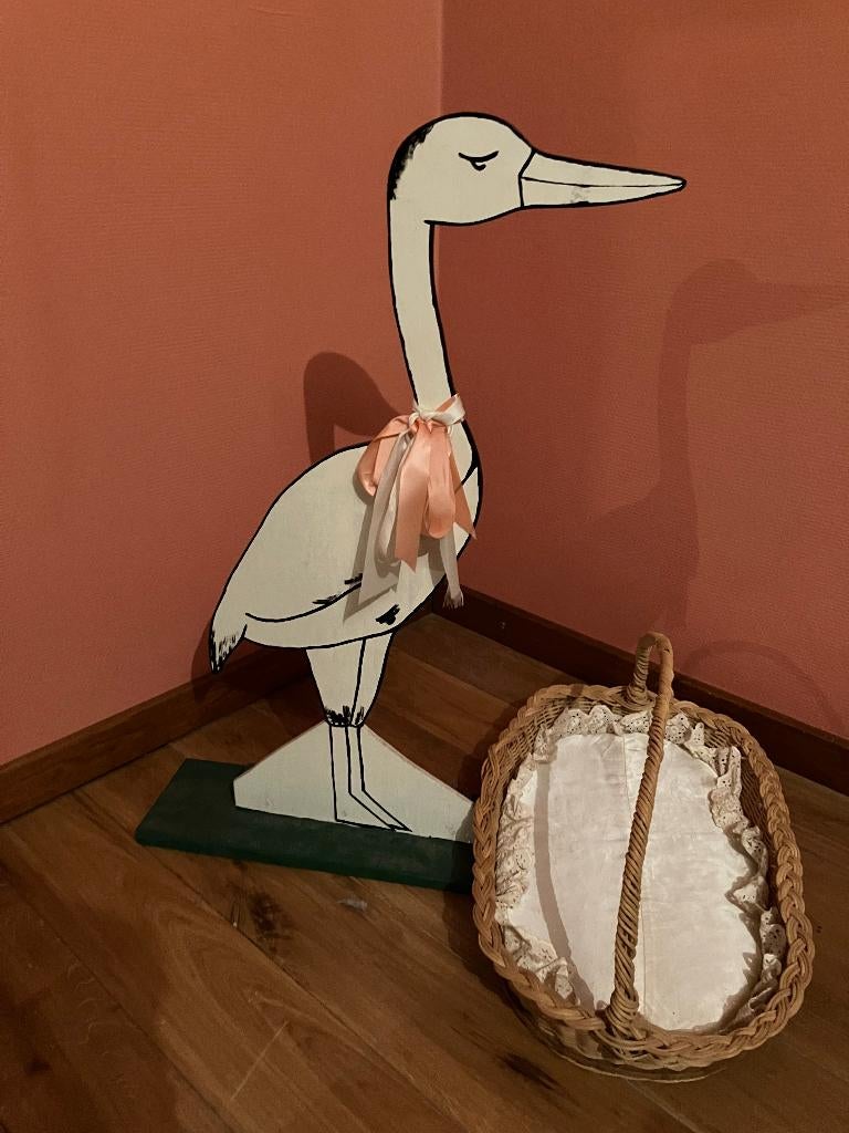Houten ooievaar Geboorte, Kinderen en Baby's, Ophalen, Gebruikt, Geboortebord