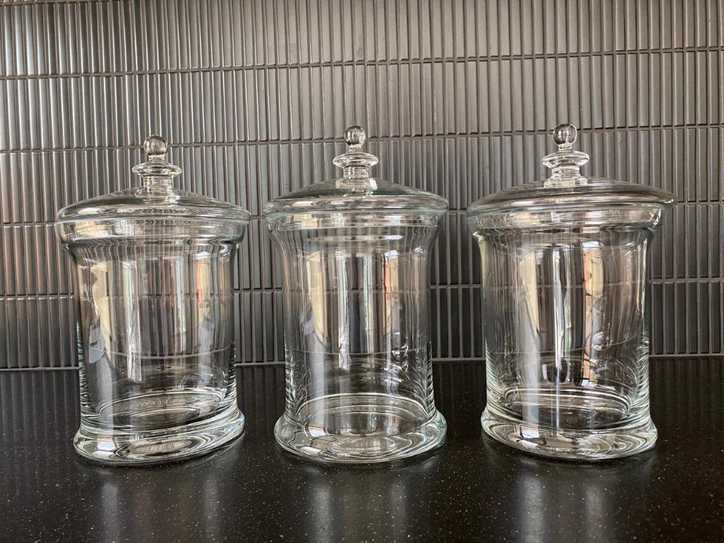 oude glazen snoeppotten - set van 3 stuks, Antiek en Kunst, Ophalen