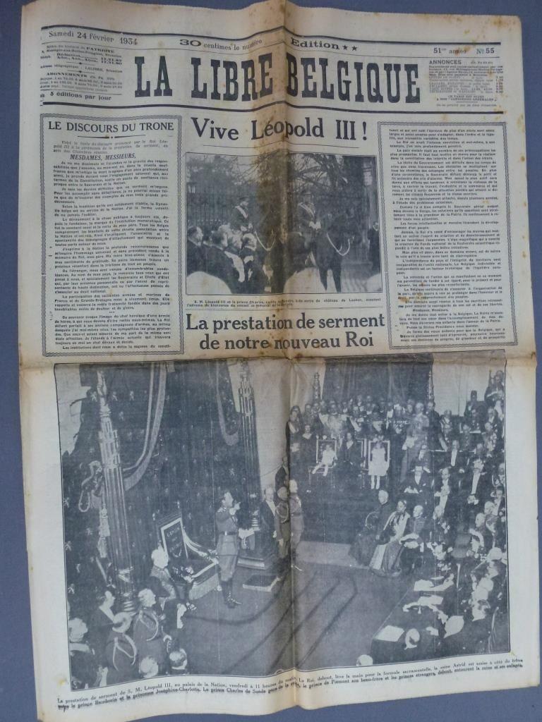 La Libre Belgique troonsbestijging koning Leopold III, Verzamelen, Ophalen of Verzenden, Gebruikt, Overige typen