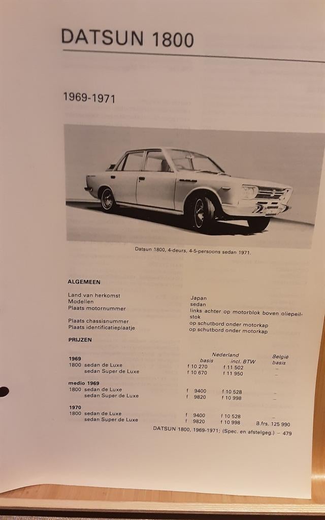 Datsun 1800 technische fiche, Boeken, Ophalen of Verzenden, Zo goed als nieuw