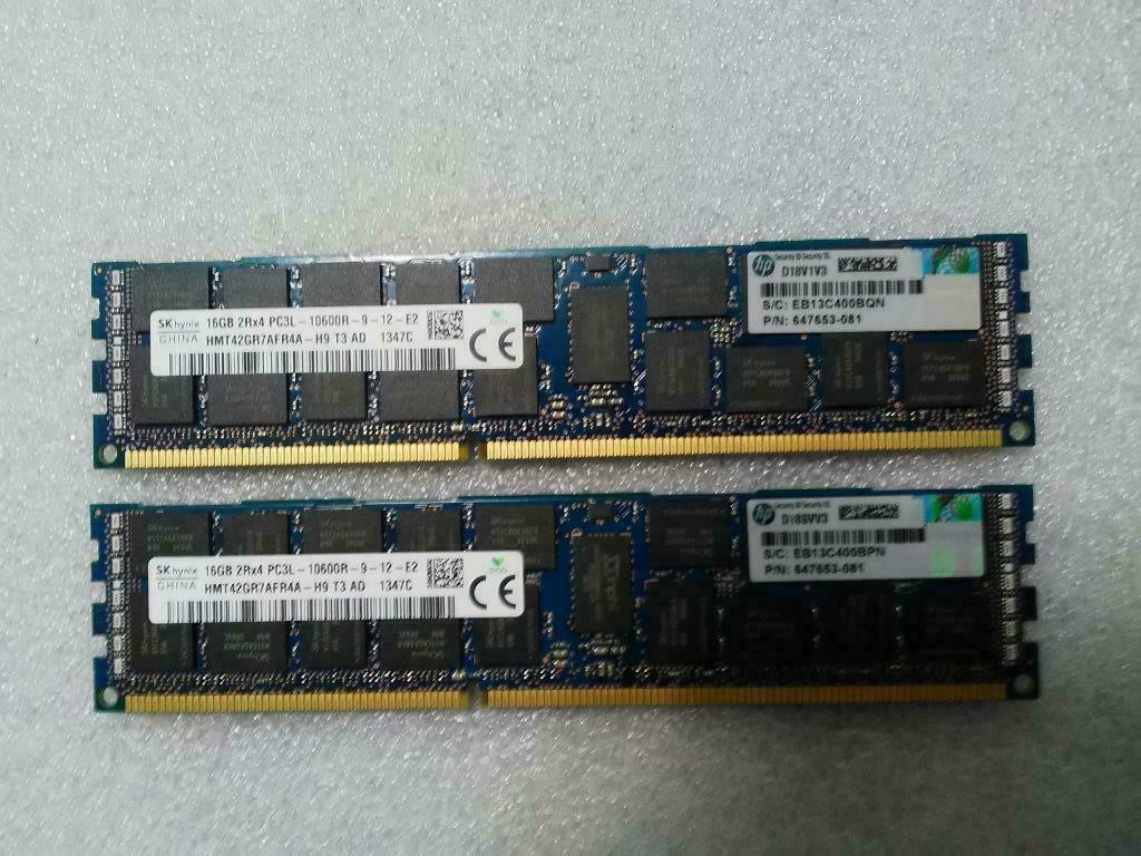 Hynix 2x16Gb=32Gb  PC3L-10600R pour serveur HP 647653-081, Enlèvement ou Envoi, DDR3, Serveur, Utilisé