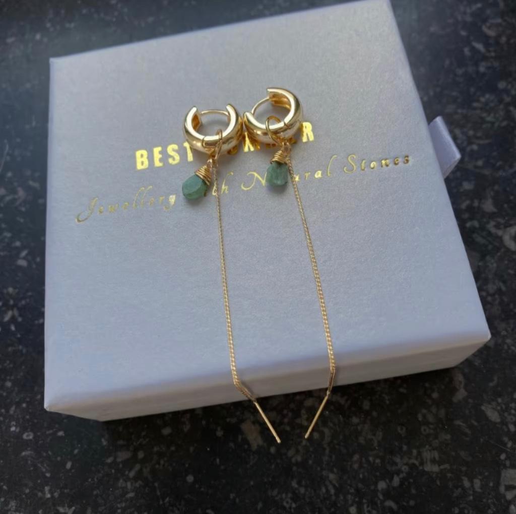 Oorbellen smaragd natuurlijke edelsteen , verguld met goud, Handtassen en Accessoires, Oorbellen, Overige materialen, Hangers