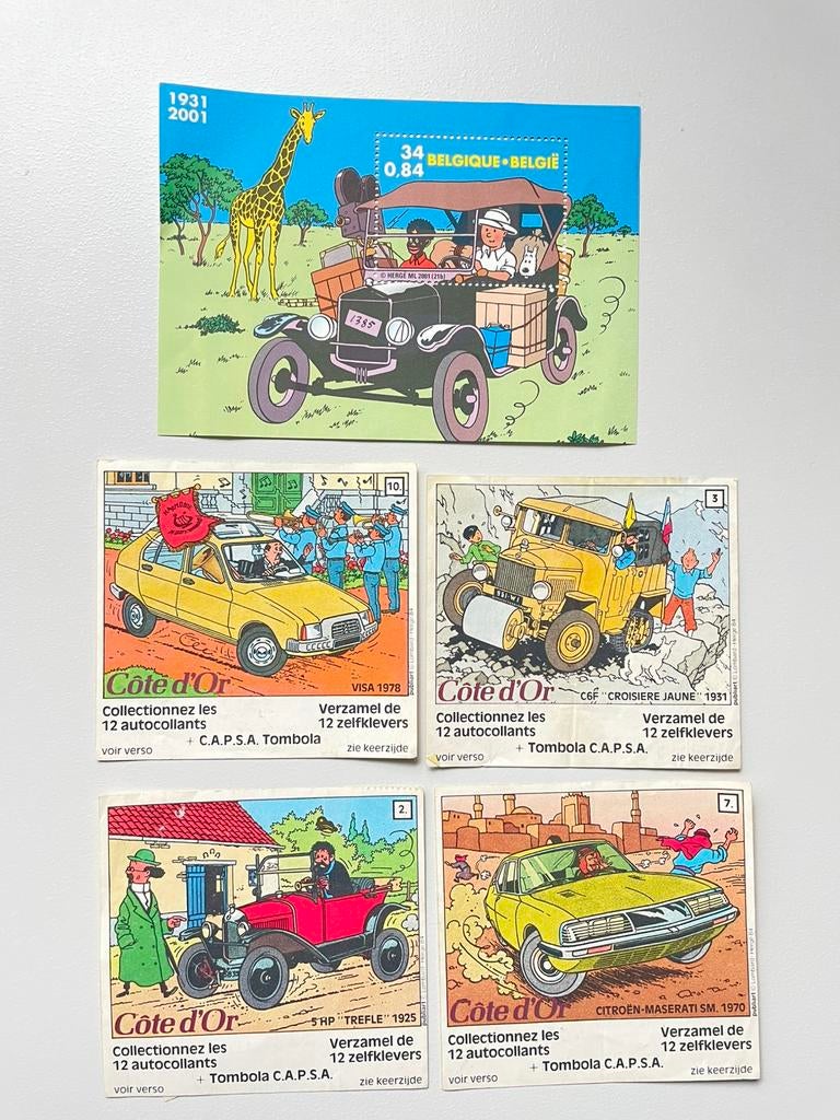 un timbre Tintin et quatre autocollants publicitaires, Enlèvement ou Envoi