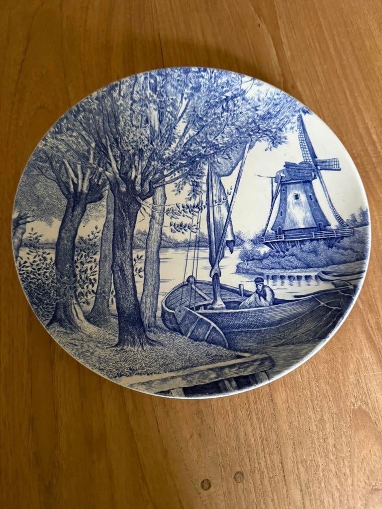 Vintage wandbord in Delfts blauw 25 cm - Boch, Antiquités & Art, Enlèvement